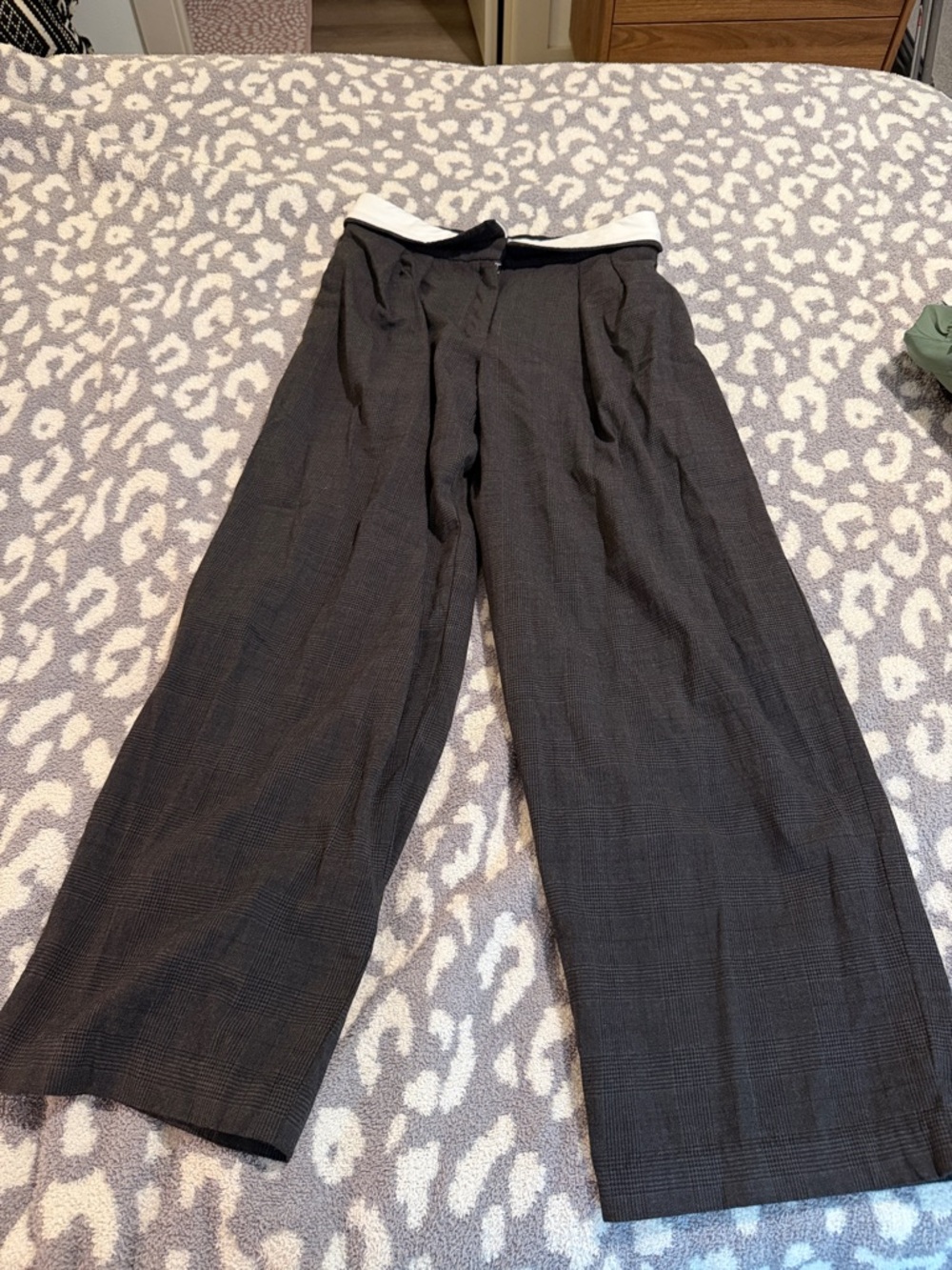 Babaton Black Wide-Leg Trousers with Subtle Plaid
